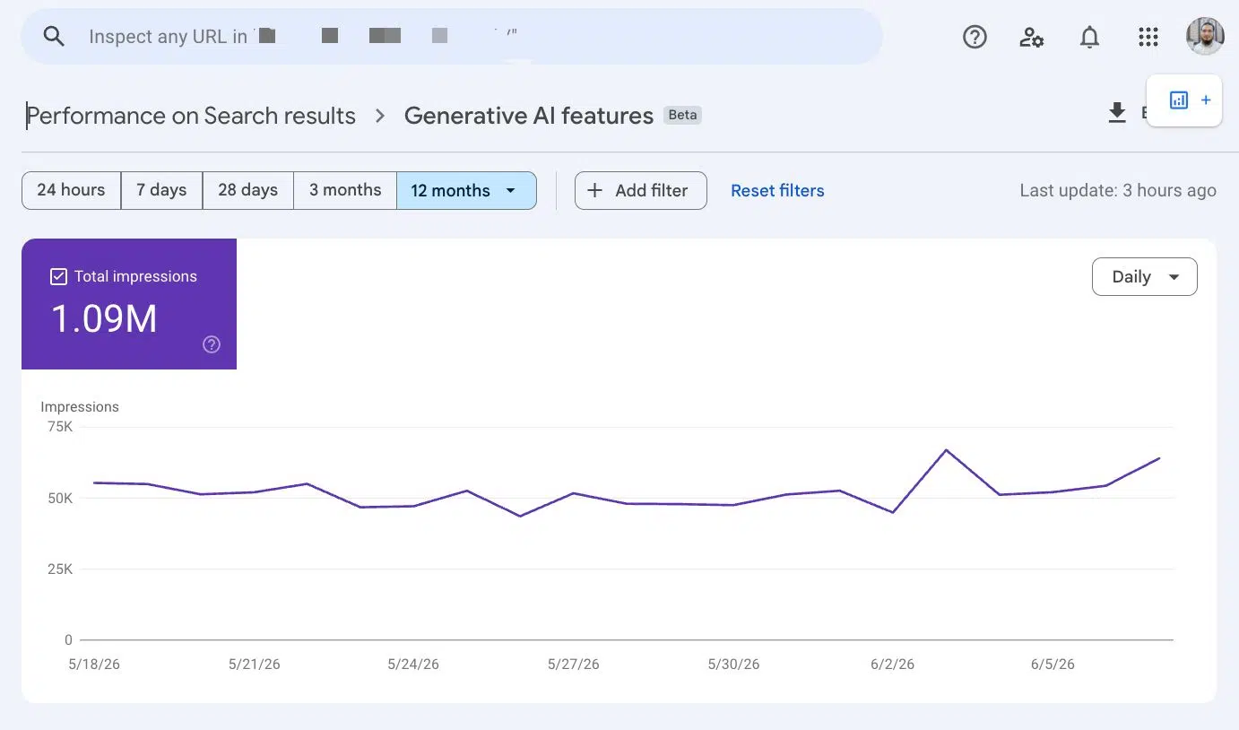 Google Search Console results graph for a Brooklyn personal injury firm engagement, firm name redacted