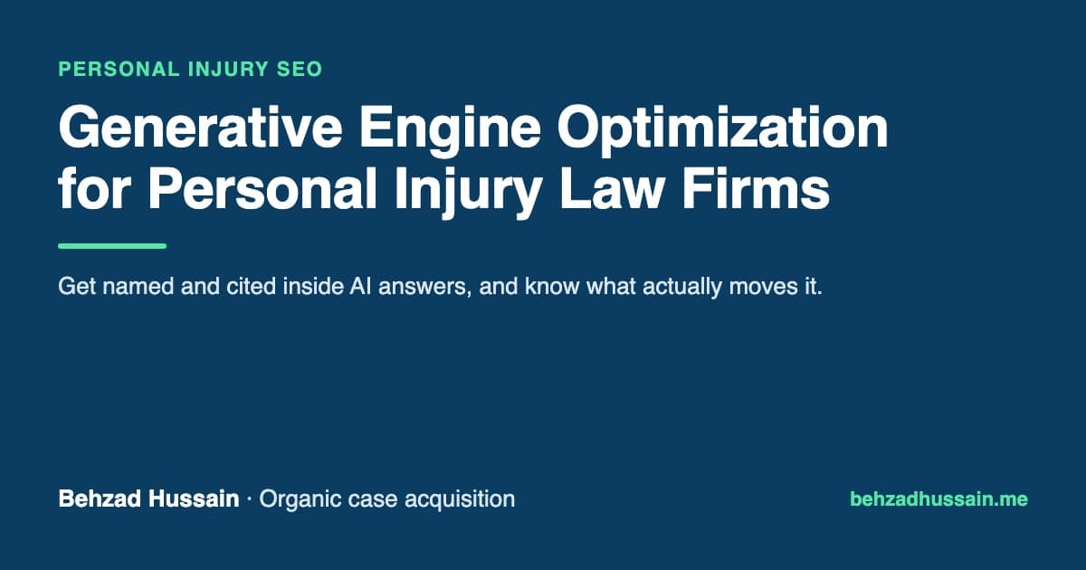 Guide cover: generative engine optimization for personal injury law firms, by Behzad Hussain